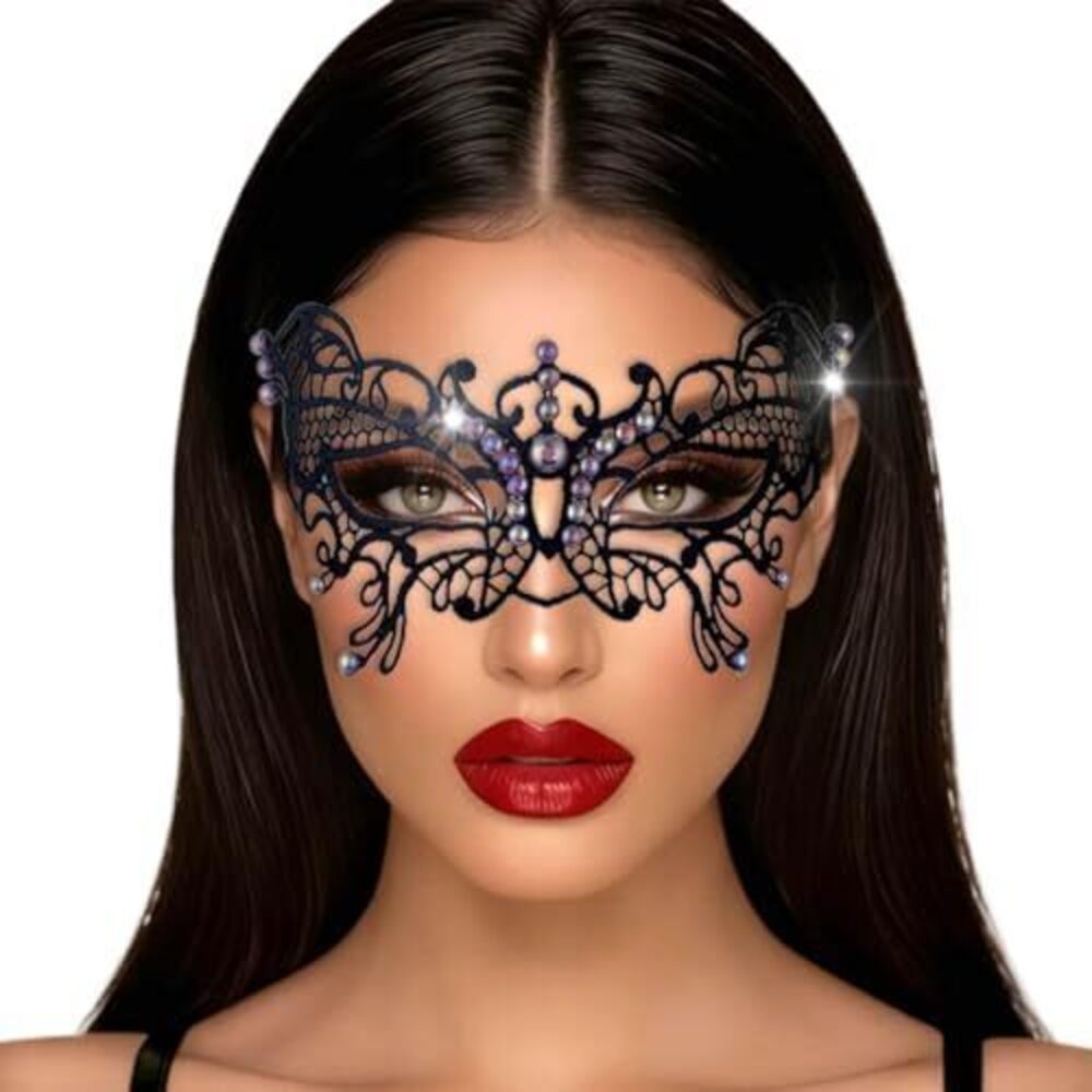 5998 Pearl Masquerade Mask Black Lace Masks Prom Costume Party Eye Mask